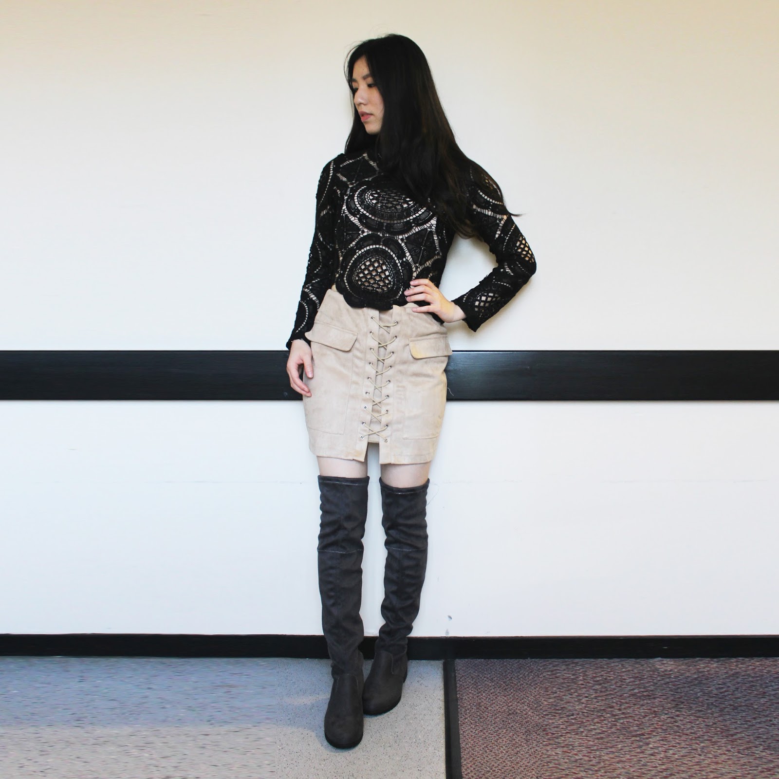 Suede Lace Up Skirt Outfit- Wink Gal Review ! 