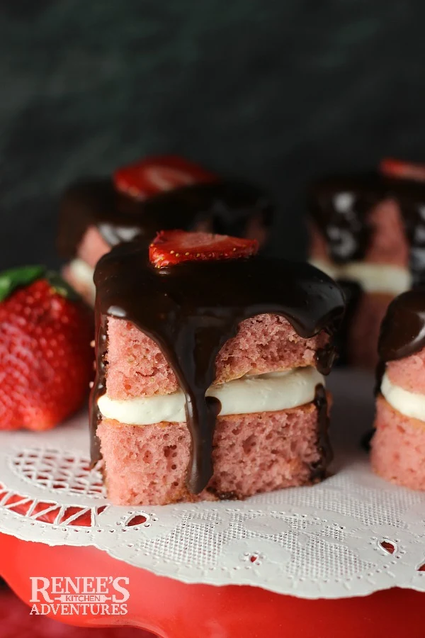 Mini Chocolate Covered Strawberry Heart Cakes