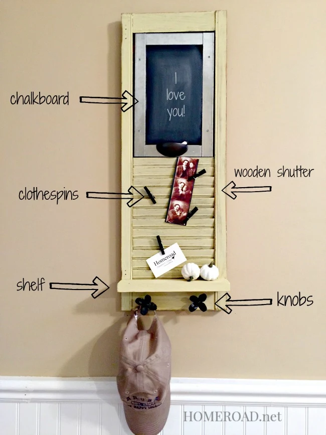 Beautiful Vintage Shutter Shelf Chalkboard www.homeroad.net