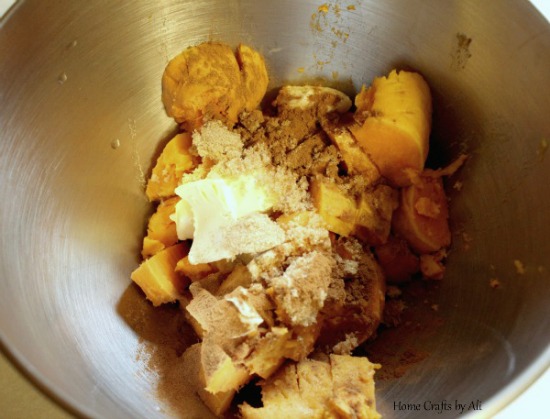 sweet potatoes, brown sugar, cinnamon, and butter for sweet potato casserole
