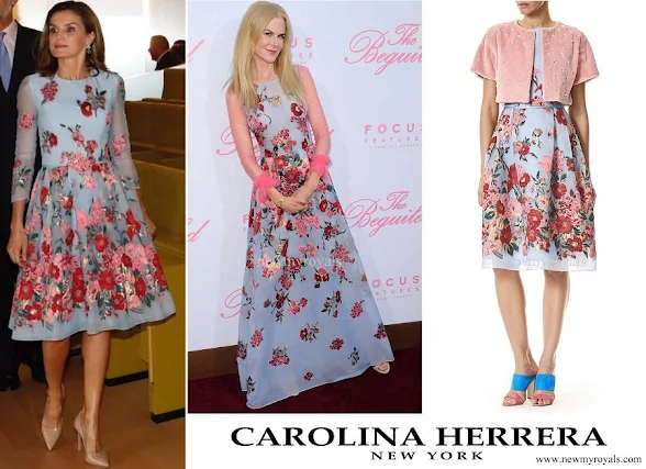 Queen Letizia wore Carolina Herrera embroidered dress from Resort 2018 Collection