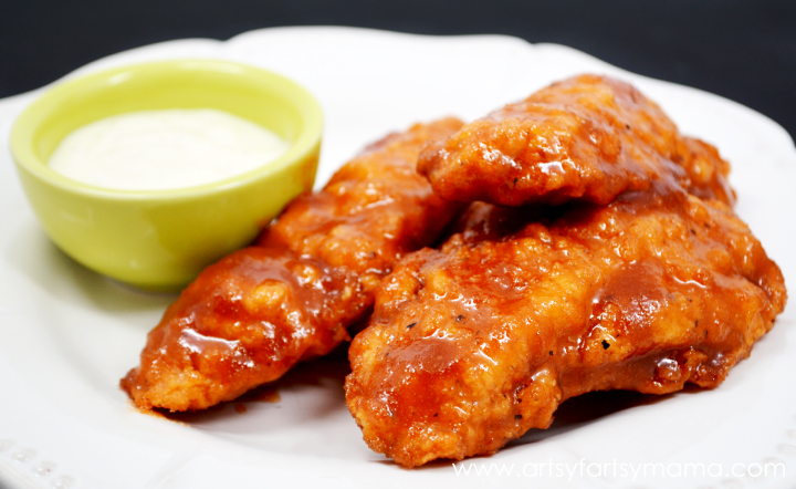 3 Ingredient Sticky Chicken Fingers at artsyfartsymama.com #recipe #easyrecipe #chicken