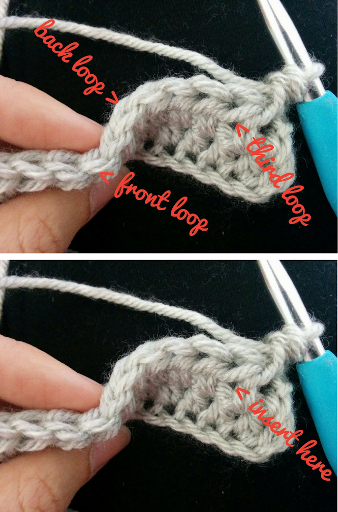 half double crochet (hdc) between  the post