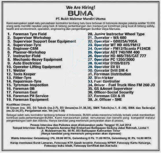 Lowongan Kerja Bukit Makmur Mandiri Utama Terbaru Maret 2017