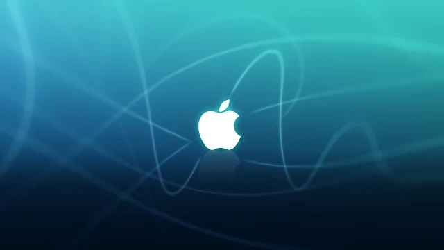 Blauwe Apple achtergrond met witte Apple logo
