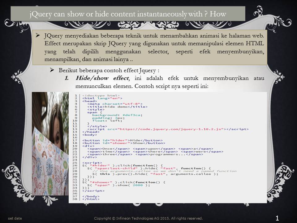 JQUERY show Hide. Bodycode задания. Show or Hide. JQUERY show Hide from left to right. Span script