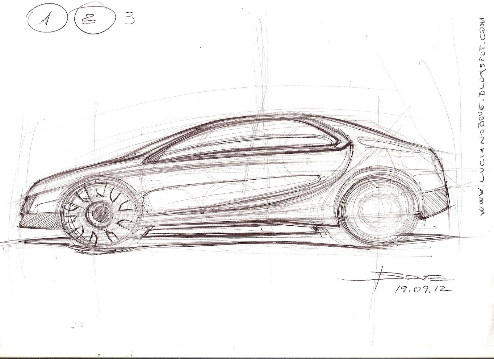 Car sketch tutorial the side view by Luciano Bove – lucianobove.com