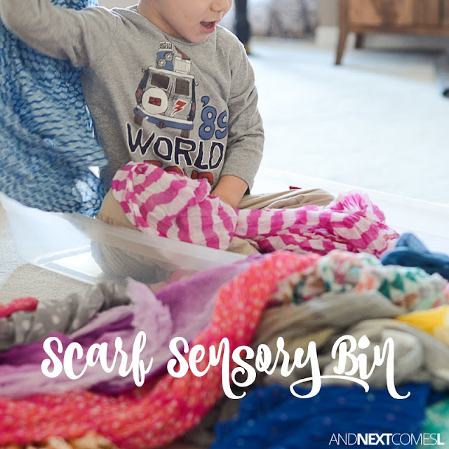 Scarf sensory bin for kids