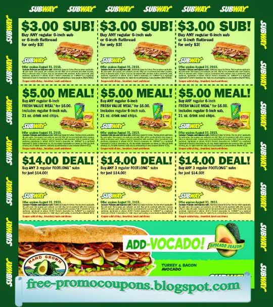 Printable Coupons 2021 Subway Coupons