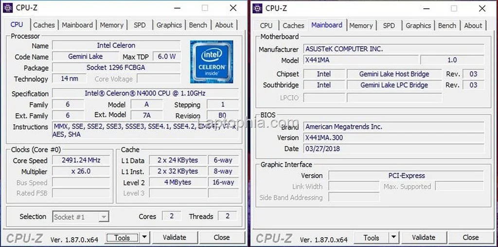 CPU-Z Asus X441MA