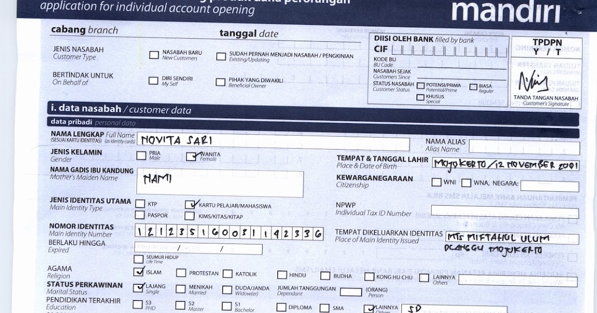 Pendma Kab. Mojokerto BLANKO PEMBUKAAN REKENING PIP Pendma Kab. Mojokerto BLANKO PEMBUKAAN REKENING PIP