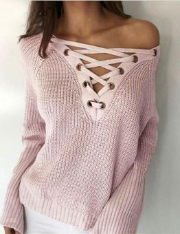 Women's Lace Up Loose Fitting Sweater
