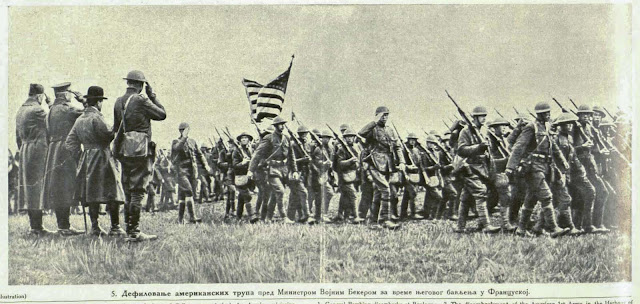 March past of the American troops before Baker, Minister of war during his stay in France.