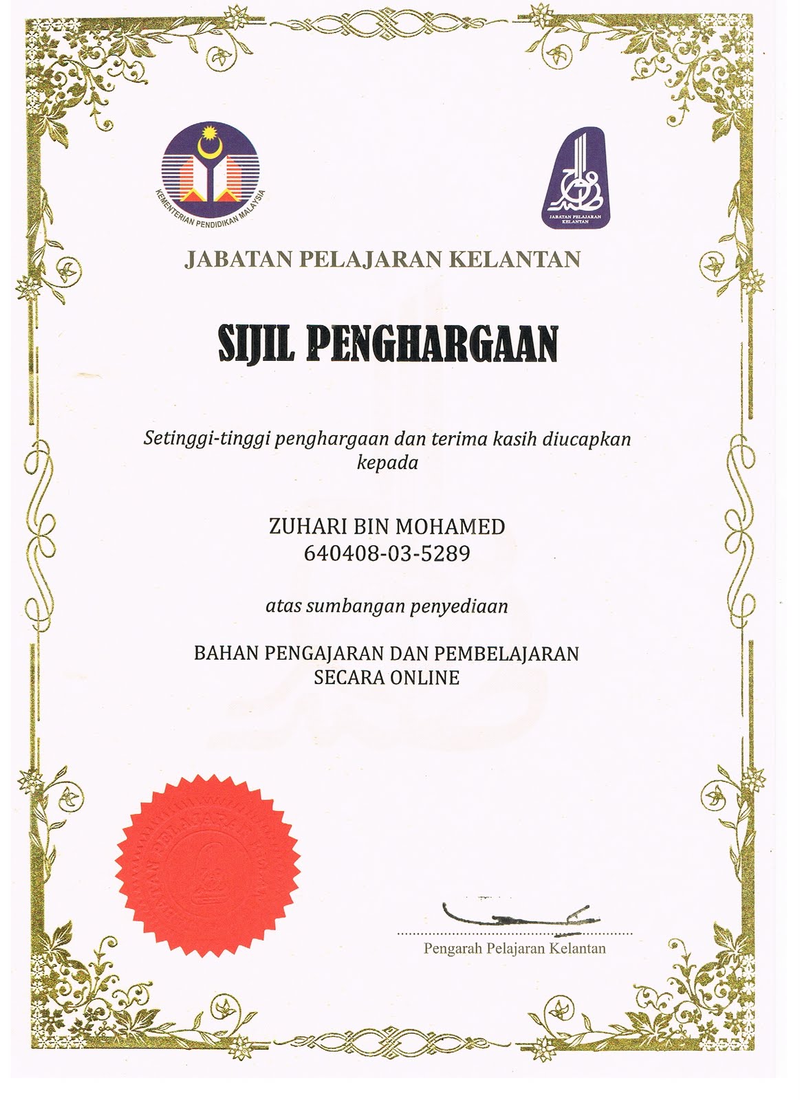 Contoh Sijil Penghargaan Penceramah - Sijil penghargaan ju vle - Jkm