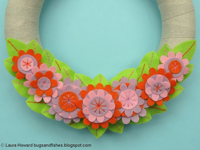 DIY April Felt Flowers Spring Wreath Tutorial add the felt flowers to the wreath