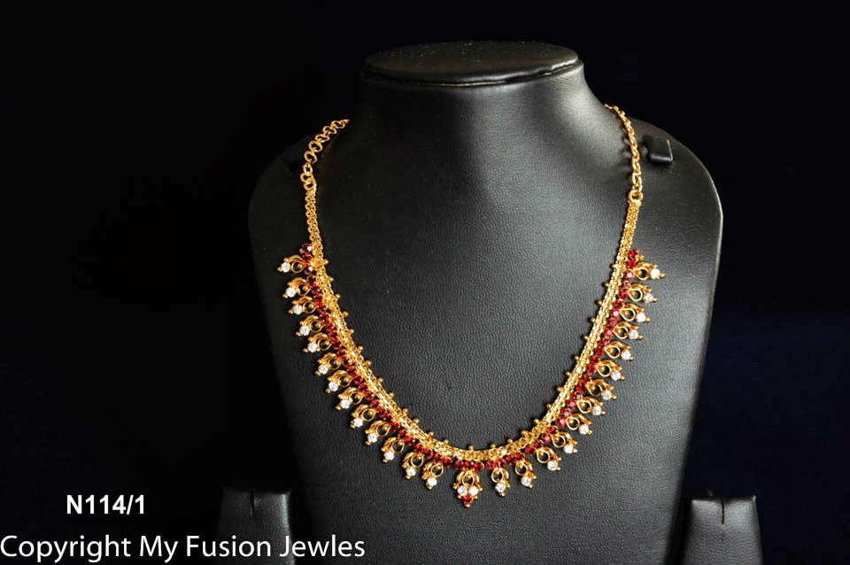 My Fusion Jewels 1 gram Gold Necklace Red and White Stone N114/1