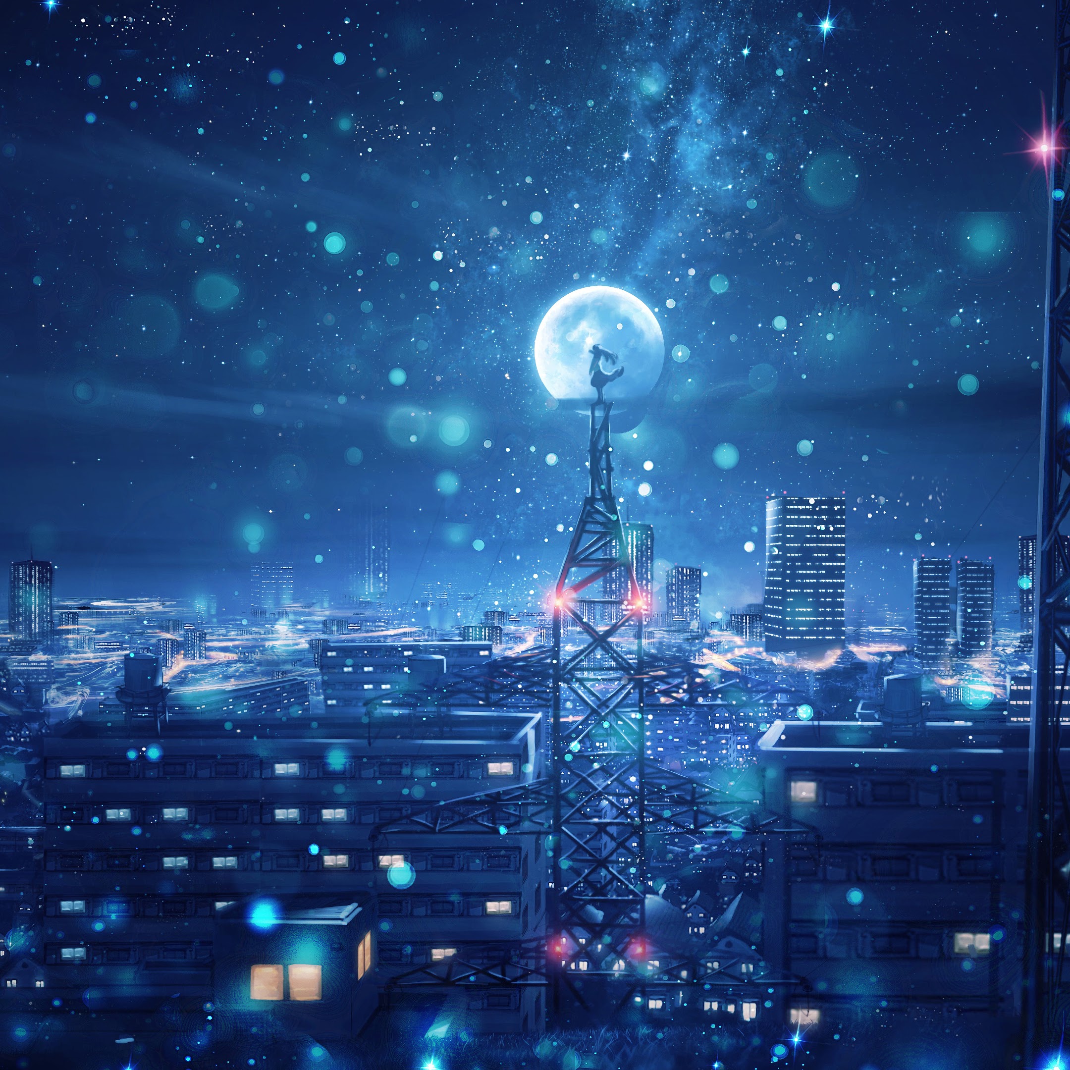 Night Sky City Stars Anime Scenery 4k 135 Wallpaper
