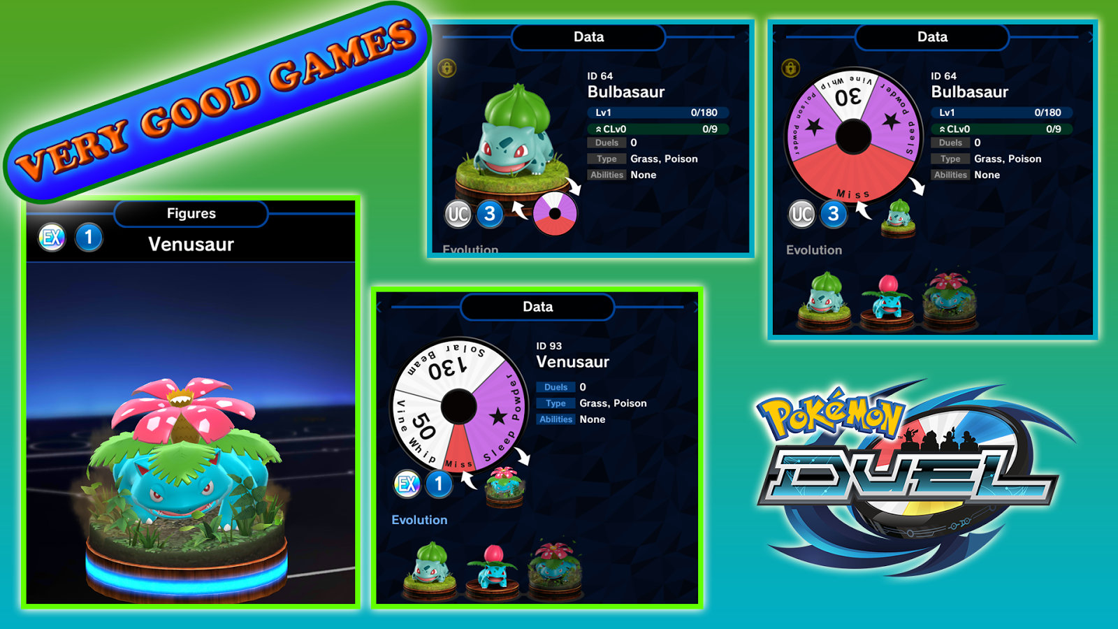 Tutorial Pokemon Duel about figures - Bulbasaur and Venusaur with their data disks