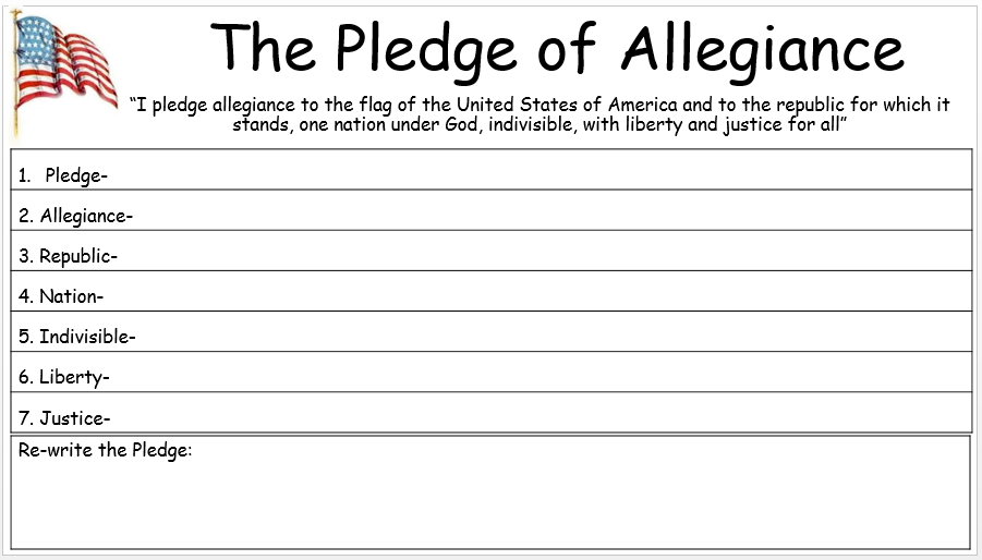 Pledge Of Allegiance Worksheet