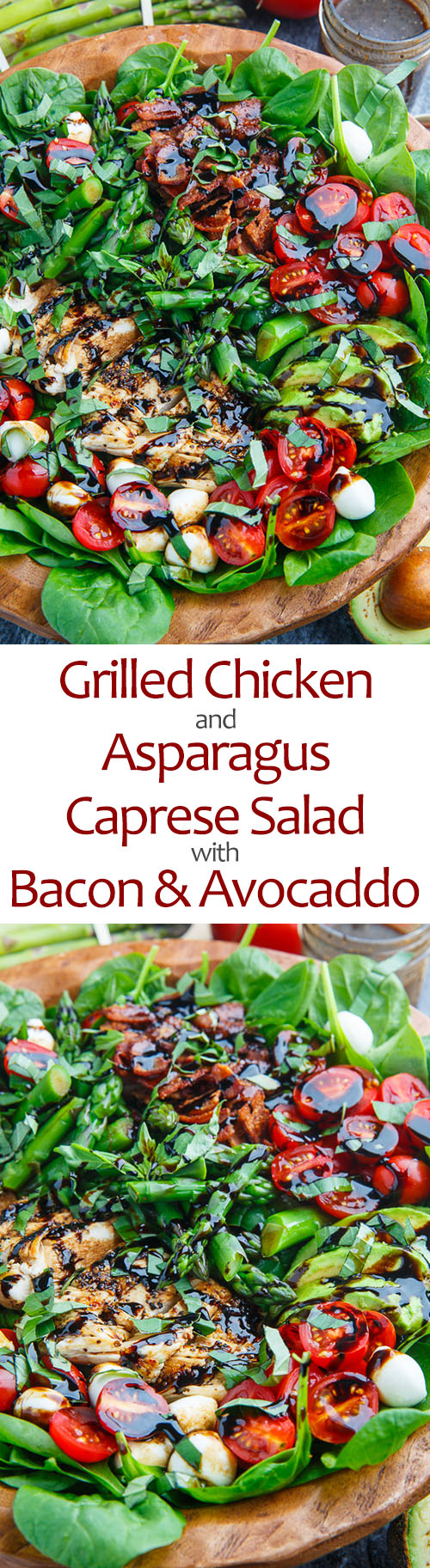 Grilled Chicken and Asparagus Caprese Spinach Salad with Bacon and Avocado on Closet Cooking