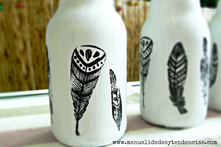 Jarrones boho chic reciclados plumas