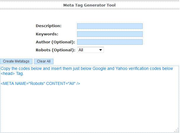 google meta tags generator