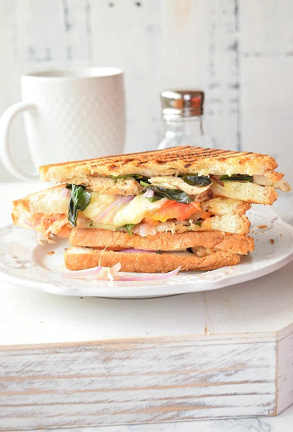 Grilled Panini recipe here-its with Chicken,Mozzarella,Basil,Tomato