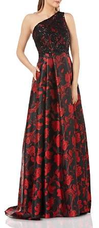 Carmen Marc Valvo Embellished One-Shoulder Ball Gown
