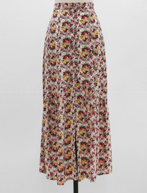 Floral Button And Loop Front Long Skirt