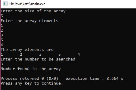C Program to search the array element in the array