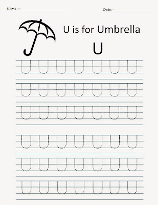 Kindergarten Worksheets: Printable Tracing Worksheets - Alphabet U