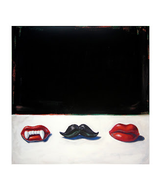 original painting of wax lips candies, wax fangs, and a wax mustache