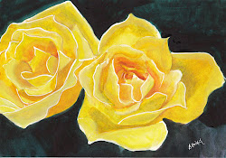 yellow roses watercolor paintings artwork rose bunny