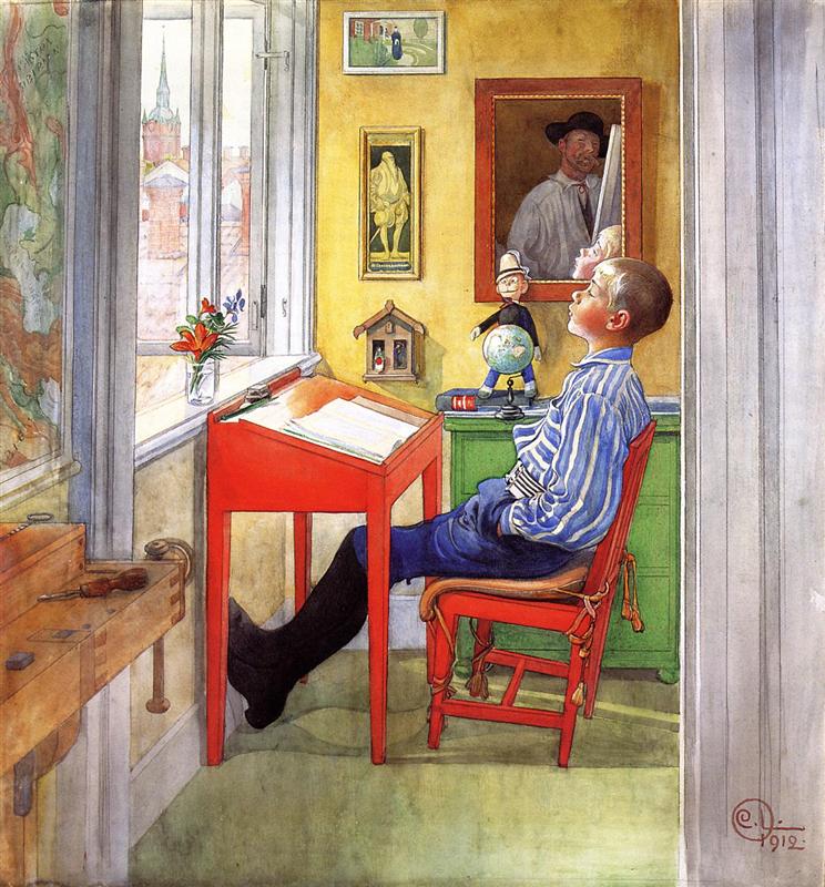 Carl Larsson, Träume, die Zeit, Sehnsucht, Mut, entschlossenheit, durchhalten, ausdauer, traum verwirklichen, an träumen glauben, herz, seele, der stein kommt ins rollen, painting, malerei, bild, poetische Art