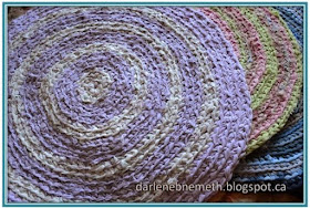 crocheted round rag rug.