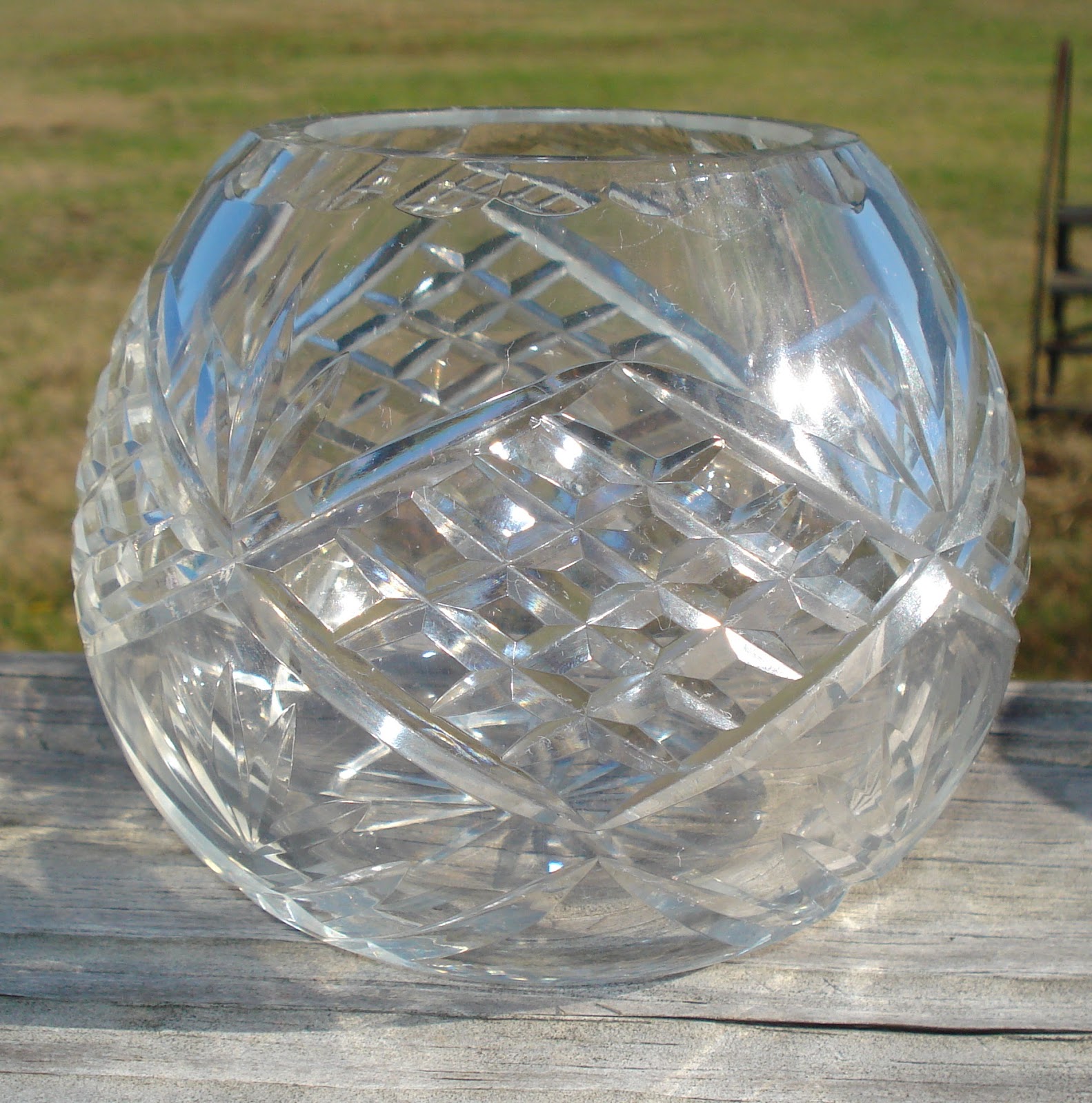 Lovely Vintage Lead Crystal Clear Cut Rose Bowl 4" D x 4.50" HEC