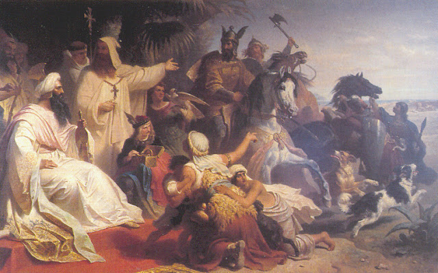 Harun al-Rashid receiving a delegation sent by Charlemagne, painting by Julius Kockert, 1864 