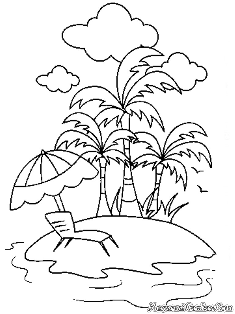 WORKSHEET MEWARNAI PEMANDANGAN PANTAI Maher Edukasi