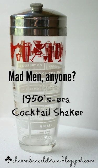 Vintage 1950's glass cocktail shaker with drink recipes