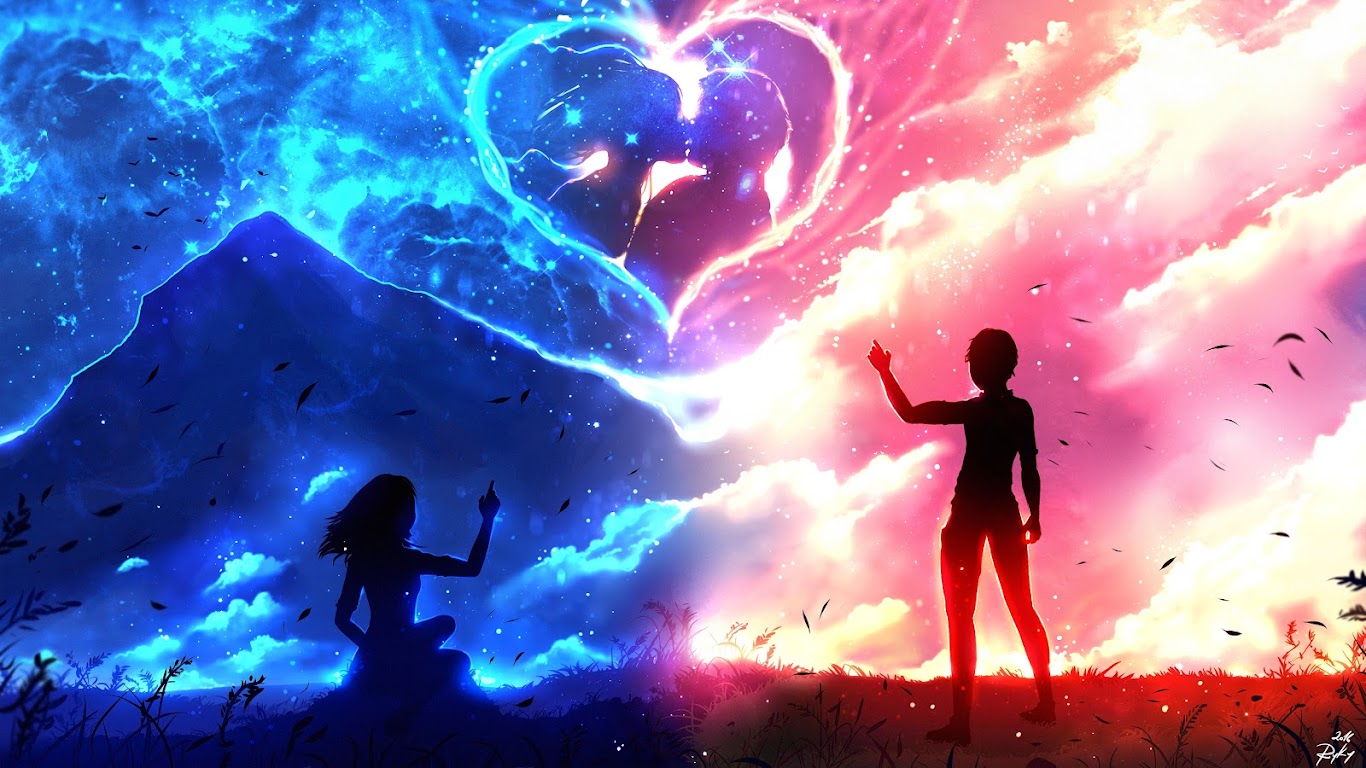 Anime Couple Silhouette Heart 4k Wallpaper 60