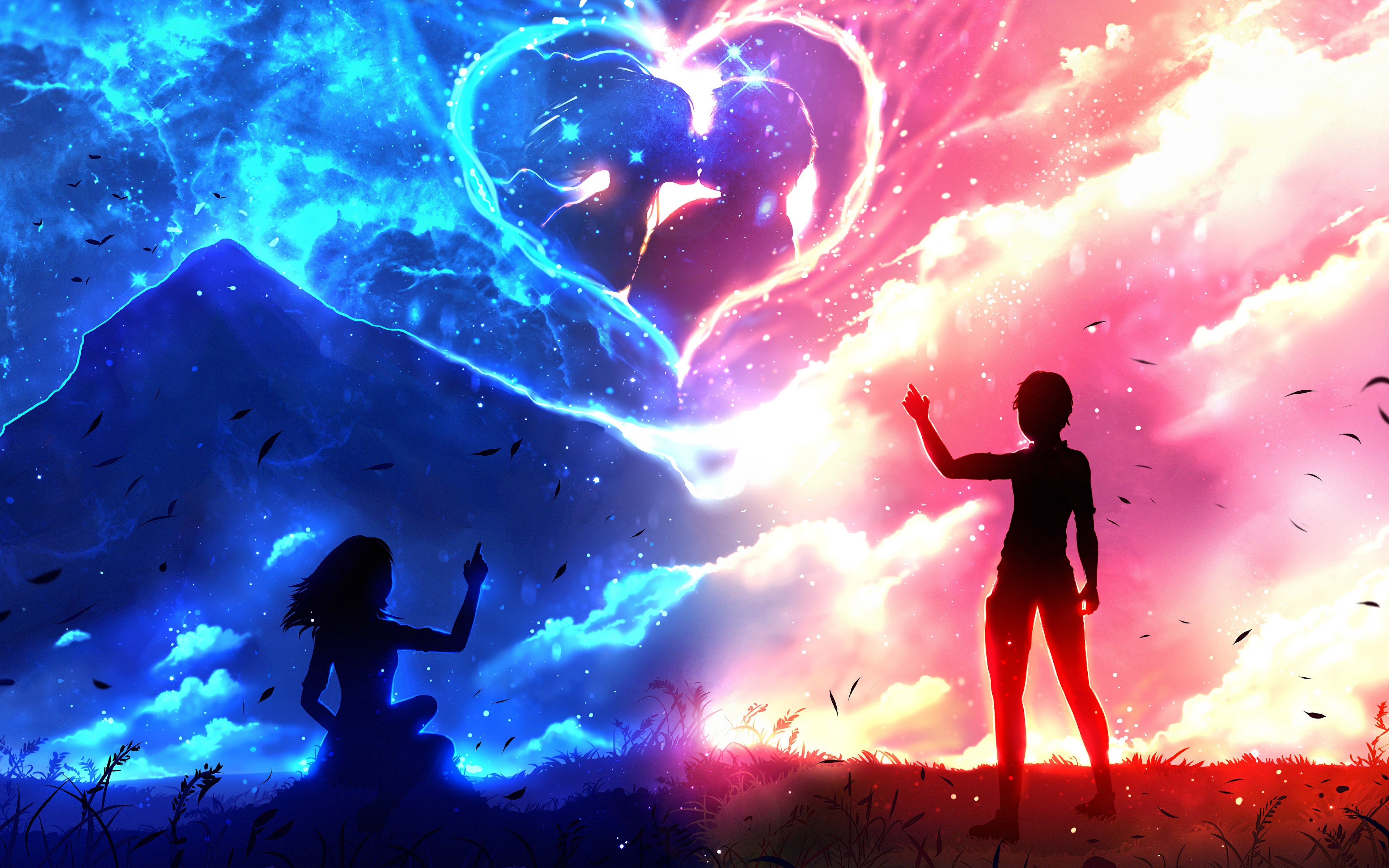 Anime Couple Silhouette Heart 4K Wallpaper #60
