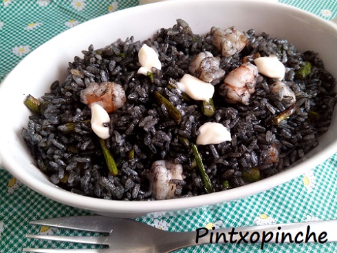 arroz, arroz negro, calamar, esparragos, gambas verduras, sepia, sin gluten