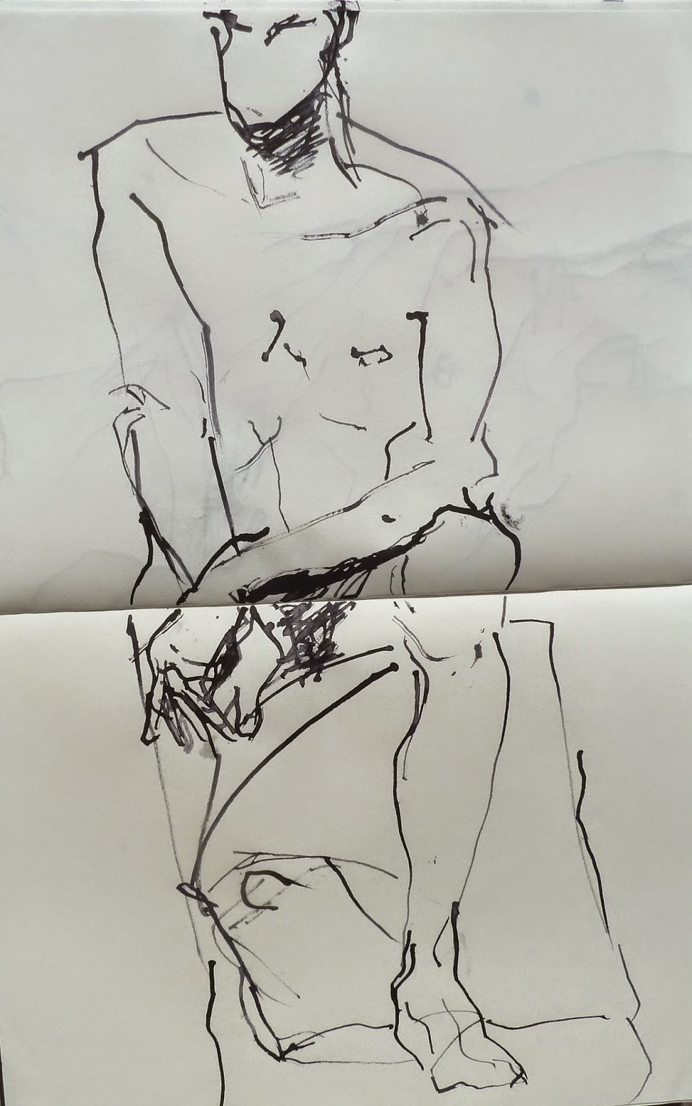 Actor sitting 2, ink and  twig drawing 2014