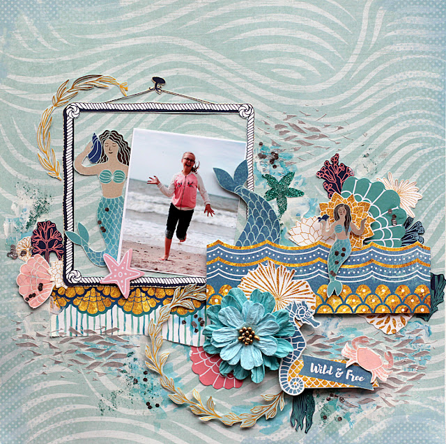 Wild & Free Scrapbook Page by Elena Olinevich using BoBunny Down By the Sea Collection