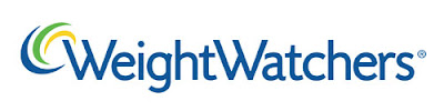 WeightWatchers logo, blue type, green-yellow-blue swoosh shape at top left corner of the first letter