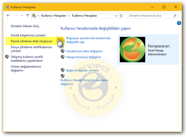 windows 10 parola sifirlama diski