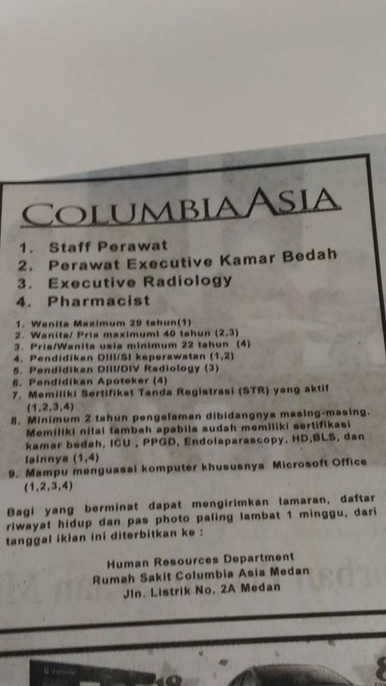 Lowongan Kerja Terbaru Sakit Columbia Asia Medan ...