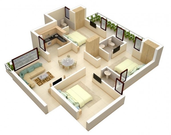 70 Denah 3d Rumah Minimalis 3 Kamar Tidur Rumahku Unik