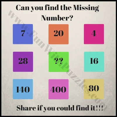 Can you find the Missing Number? 7  ---- 20   ---- 4 28 ----?? ----- 16 140----400---80
