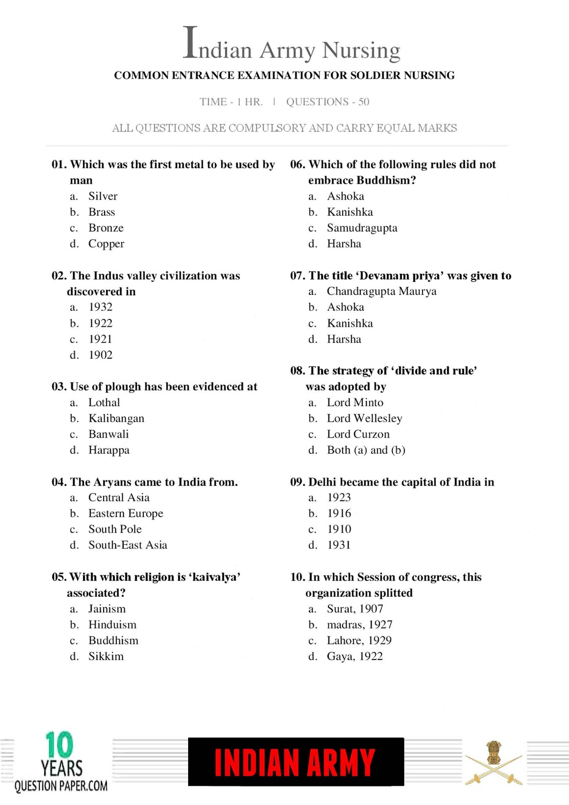 Indian Army Nursing Assistant Question Paper 2018 Download PDF Indian Army Nursing Assistant Question Paper 2018 Download PDF